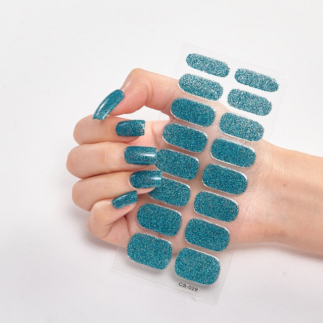 Solid Color Glitter Nail Sticker Strips