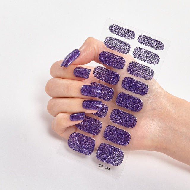 Solid Color Glitter Nail Sticker Strips
