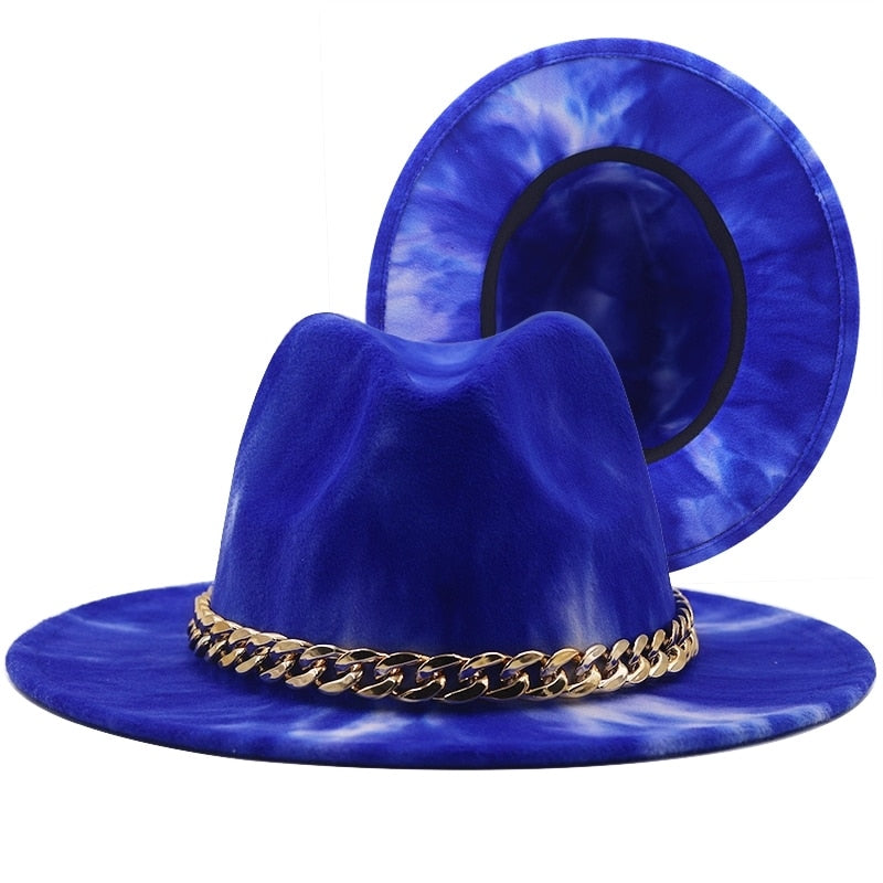 Watercolor Tie Dye Wide Brim Fedora Hat