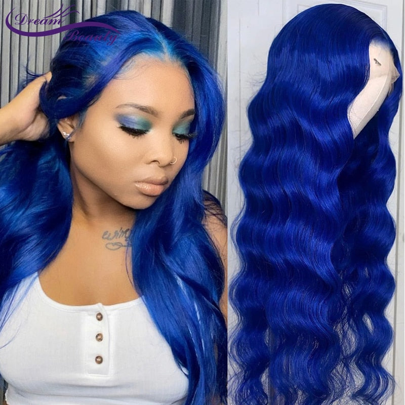 Royal Blue Straight and Wavy Human Hair Wig