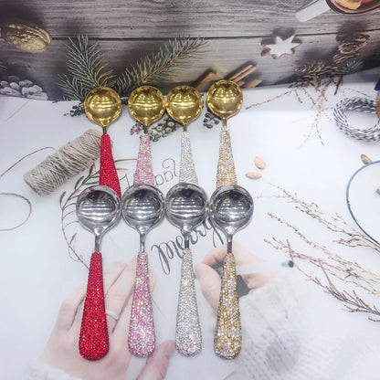 Rhinestones Chopsticks Spoon Silverware Set