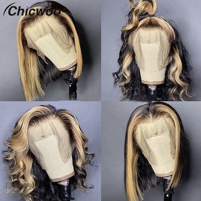 Bob Ombre Purple Pink Human Hair Wigs
