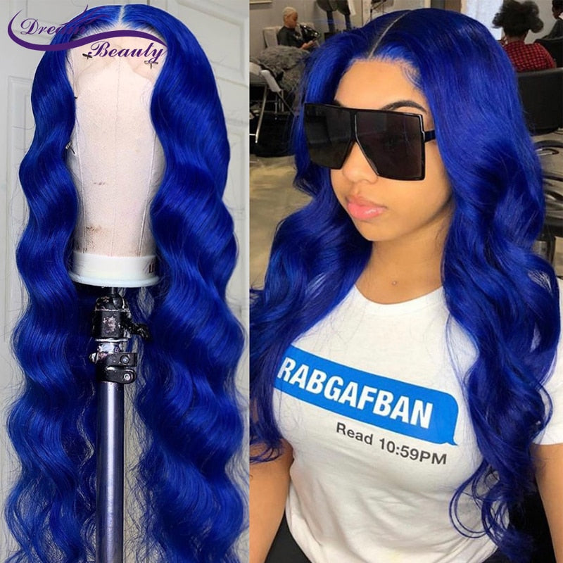 Royal Blue Straight and Wavy Human Hair Wig