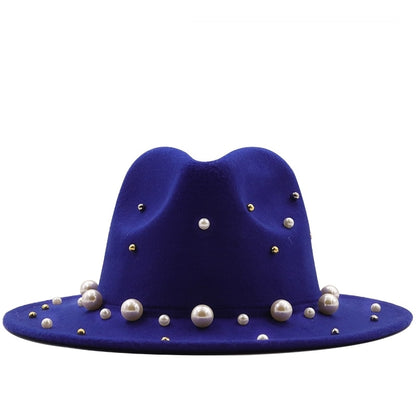 Wool Fedora Hat With Big Pearls