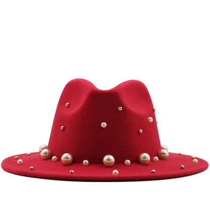Wool Fedora Hat With Big Pearls