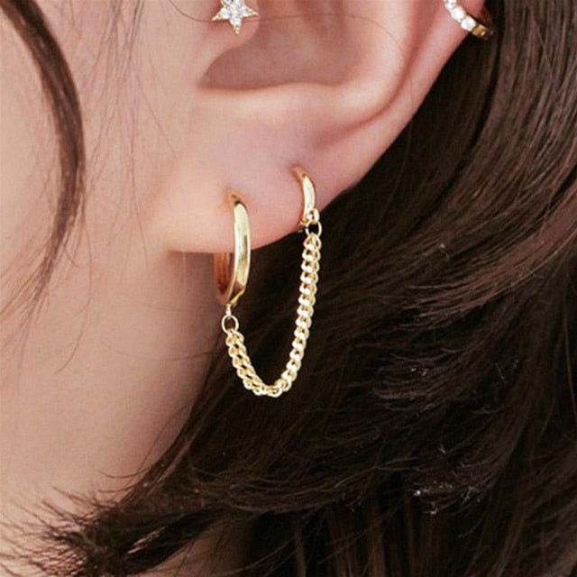 Moon Star Rhinestone Chain Earrings