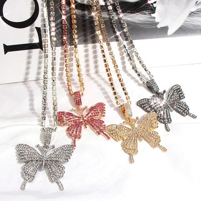 Crystals Butterfly Pendant Necklace Chain