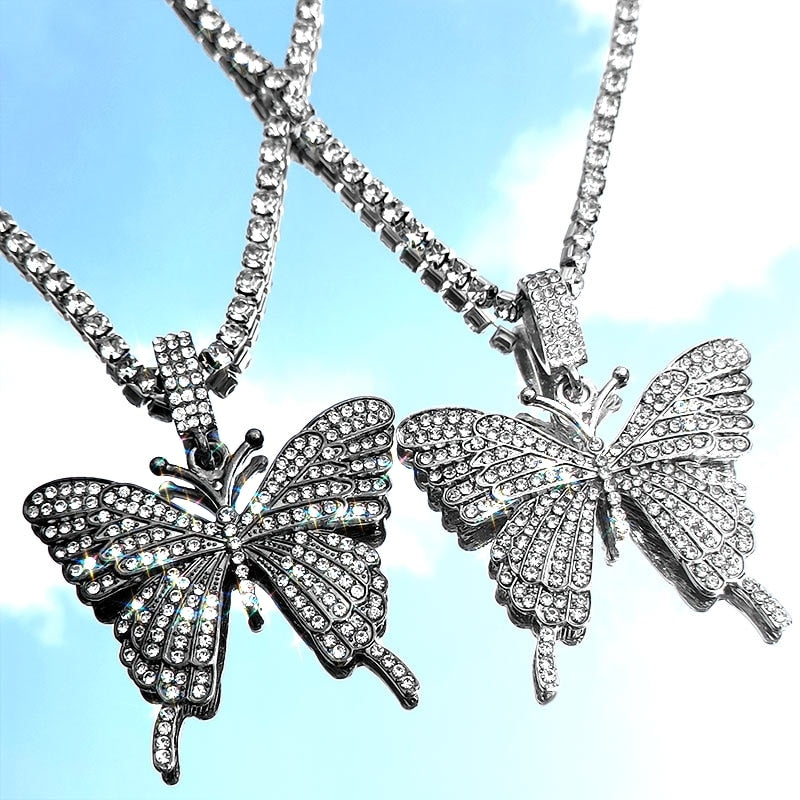 Crystals Butterfly Pendant Necklace Chain