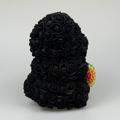 Black 25cm Rose Bear with Rainbow Pearl Heart