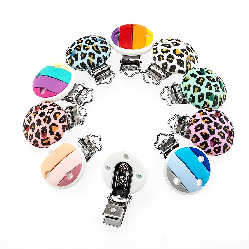Rainbow Leopard Silicone Pacifier Clips