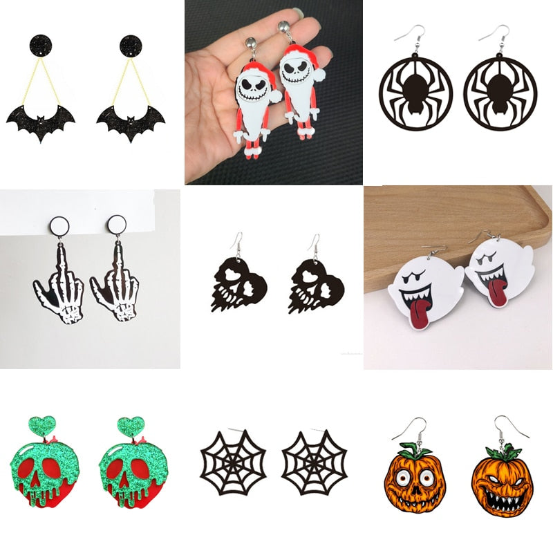 Halloween Bat Pumpkin Skull Acrylic Earrings