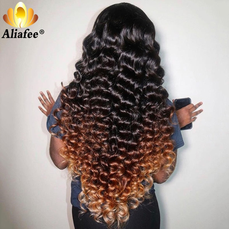 Honey Blonde Ombre Wave Curly Wig