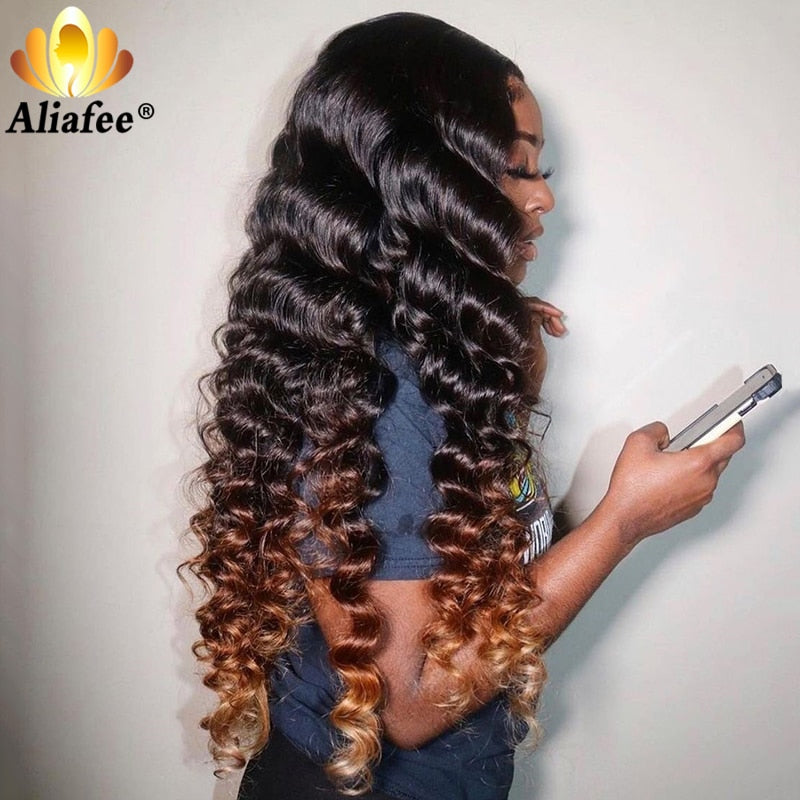 Honey Blonde Ombre Wave Curly Wig