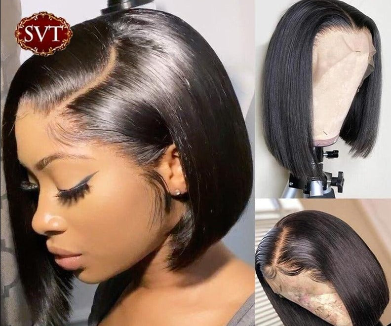 Short Bob Black Straight Lace Closure Wigs