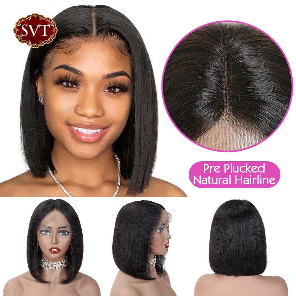 Short Bob Black Straight Lace Closure Wigs