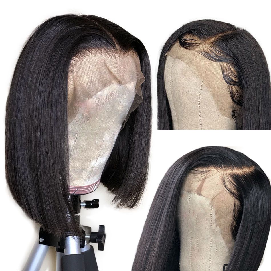 Short Bob Black Straight Lace Closure Wigs