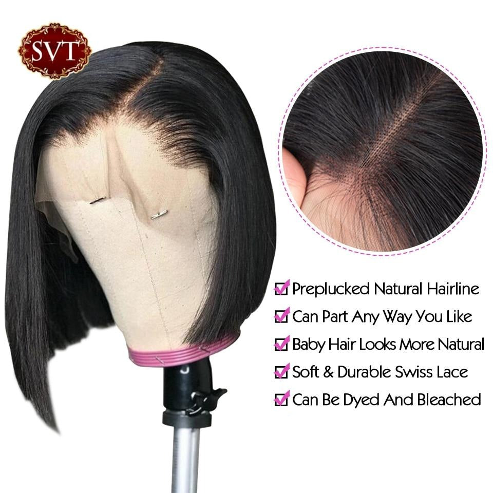 Short Bob Black Straight Lace Closure Wigs