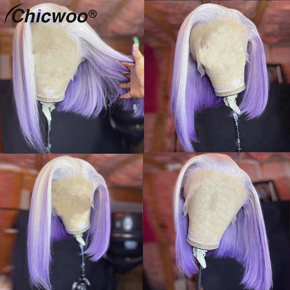 Bob Ombre Purple Pink Human Hair Wigs