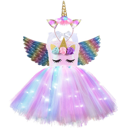 Children Unicorn Tutu Dress With LED Lights