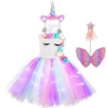 Children Unicorn Tutu Dress With LED Lights
