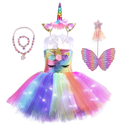 Children Unicorn Tutu Dress With LED Lights