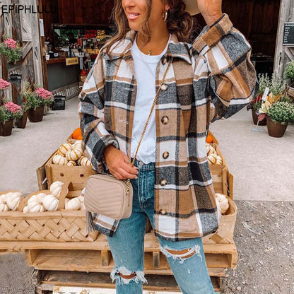 Fall Winter Plaid Overshirt Jacket