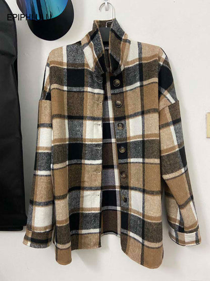 Fall Winter Plaid Overshirt Jacket