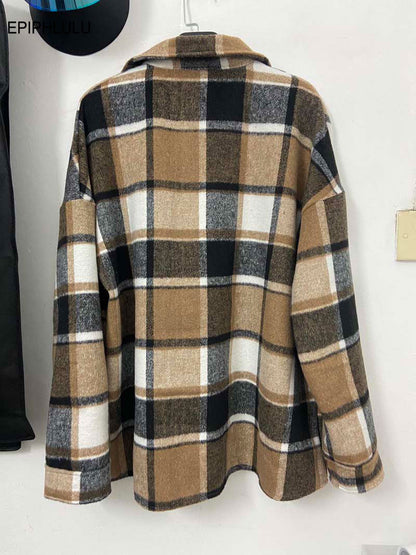 Fall Winter Plaid Overshirt Jacket