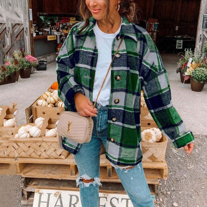 Fall Winter Plaid Overshirt Jacket