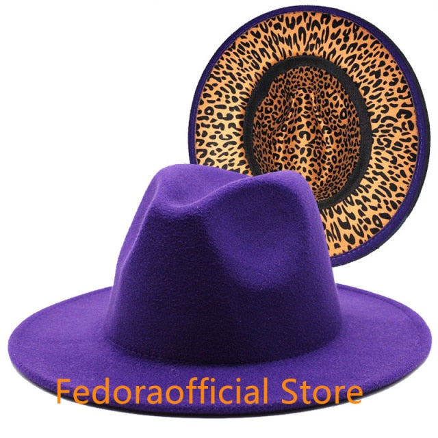 Leopard Print Bottom Fall Winter Fedora Hat