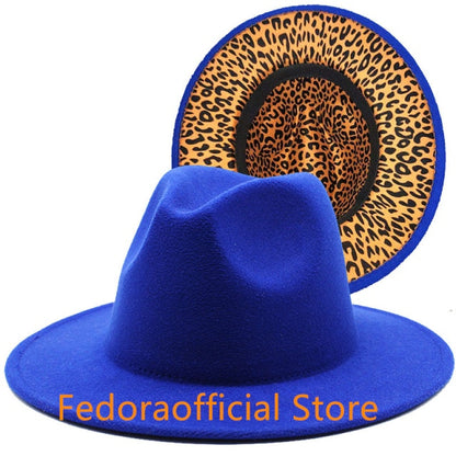 Leopard Print Bottom Fall Winter Fedora Hat