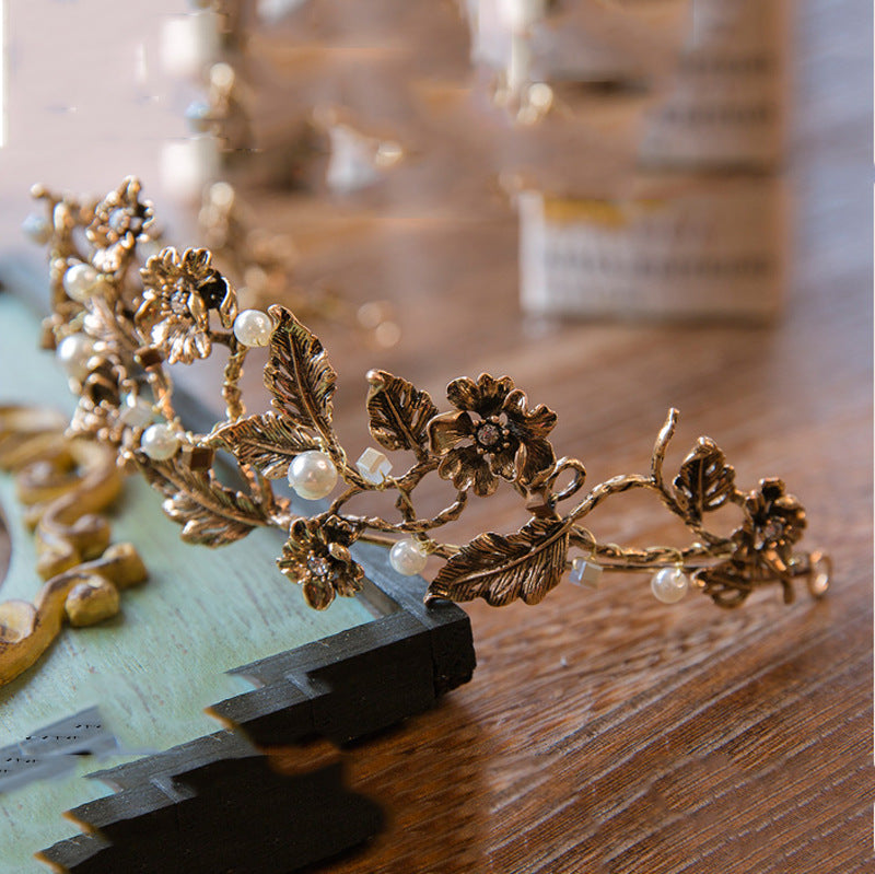Vintage Baroque Gold Pearl Leaf Vine Tiara