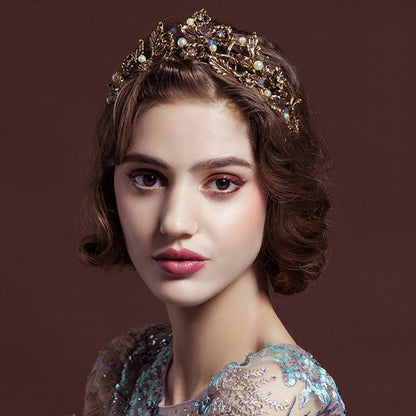 Vintage Baroque Gold Pearl Leaf Vine Tiara