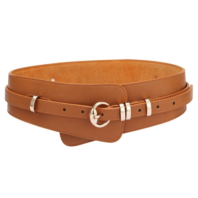 Womens Fashion PU Leather Waist Wide Waistband Belt Black Brown Khaki