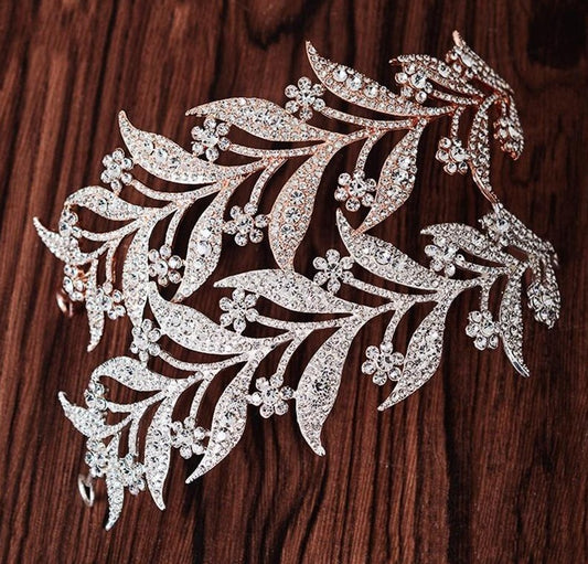 Luxury Silver Crystal Leaf Vine Bridal Tiara
