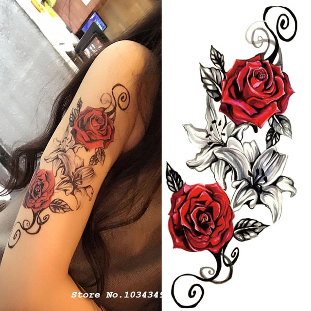 Roses and Realistc Animals Temporary Body Tattoos