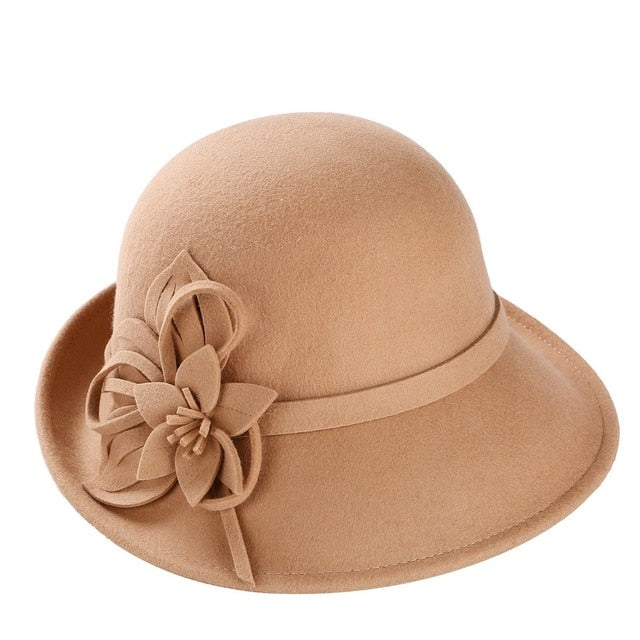 Fall Winter Party Formal Hat Flower Fashion Elegant 100% Wool Felt Fedora