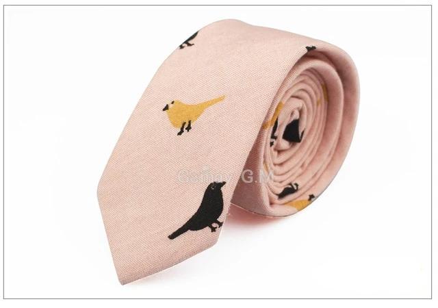 Bird Feather Cotton Fashion Ties Slim Neckwear
