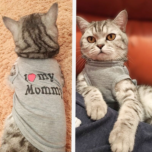 Cat Clothes Pet Vest Apparel I Love My Mommy Daddy Tshirt