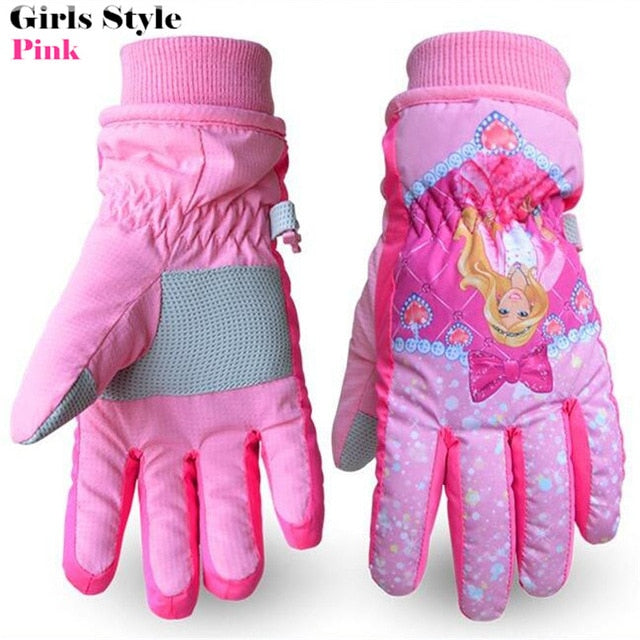 Children Ski Gloves Winter Cartoon Bear Princess Snow
