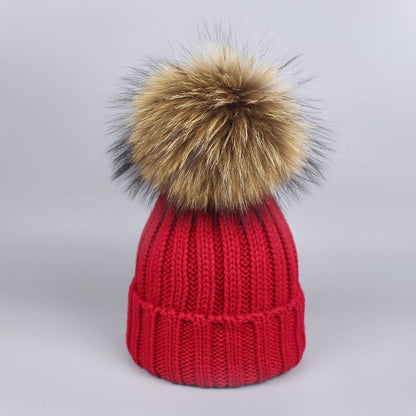 Childrens Pom Pom Beanie Fur Hat Scarf Set Winter Skullies