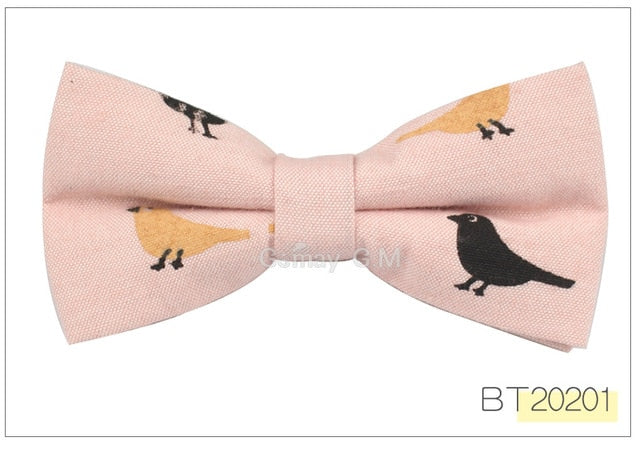 Fashion Suits Cotton Bowtie For Men Casual Bird Print Slim Neckwear