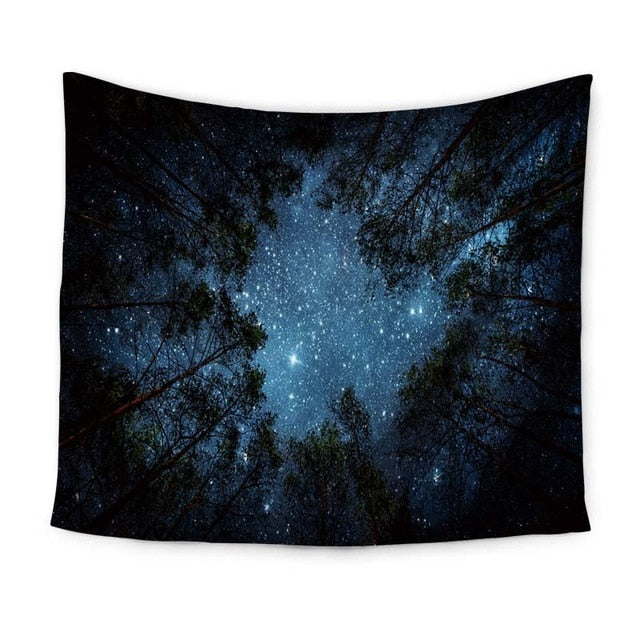 Beautiful Night Sky Forest Starry Wall Tapestry