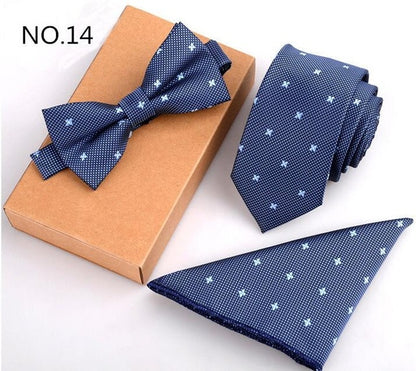 Mens Slim Tie Dot Floral Bowtie  And 6cm Blue Necktie