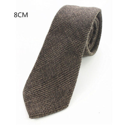 8 CM Men Wool Necktie With Handkerchief Clip Plaid Solid Styles