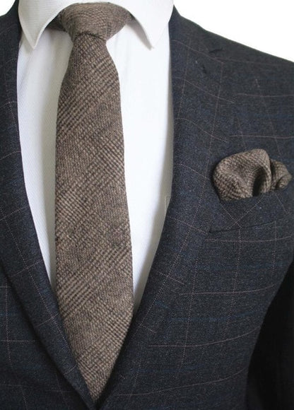 8 CM Men Wool Necktie With Handkerchief Clip Plaid Solid Styles