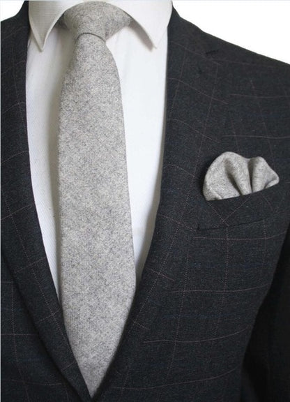 8 CM Men Wool Necktie With Handkerchief Clip Plaid Solid Styles