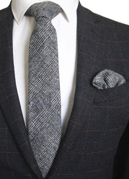 8 CM Men Wool Necktie With Handkerchief Clip Plaid Solid Styles