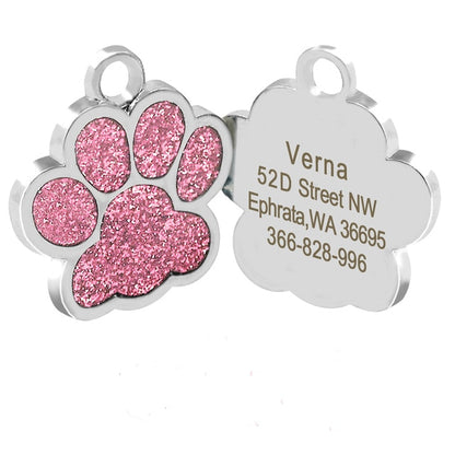 Personalized Tags Pet ID Name Collar Bone Paw Glitter