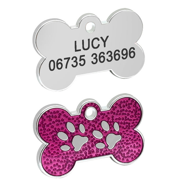 Personalized Tags Pet ID Name Collar Bone Paw Glitter
